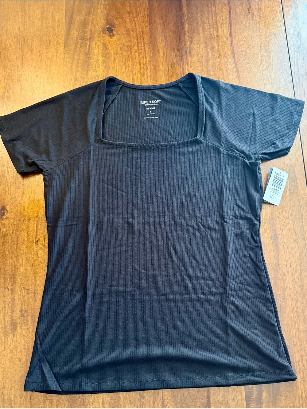 torrid Black Square Neck Short Sleeve Ribbed Tee